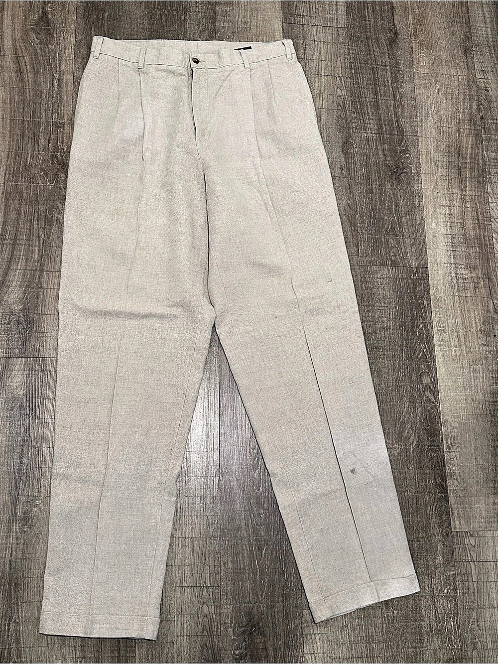 Bill Blass Casuals Linen Cotton Trousers Beige Waist 34/34